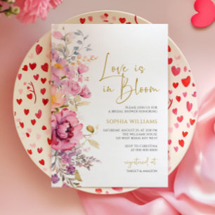 Convites O amor está no Chá de panela de Flores Roxas Bloqu