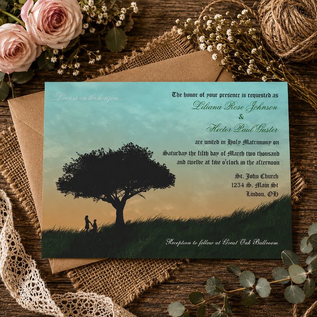 Convites O amor está no Horizonte Casamento ao Pôr do Sol (Love is on the Horizon Sunset Wedding Invitation)