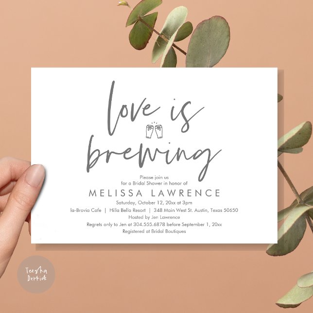 Convites O amor está se formando, Chá de panela da Festa de (Love is brewing, Beer Party Bridal Shower Invitation Card, PDF, in Dark Grey)