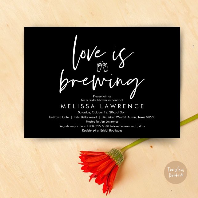 Convites O amor está se formando, Chá de panela da Festa de (Love is brewing, Beer Party Bridal Shower Invitation Card, PDF, in classy black)