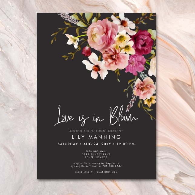 Convites O Amor Moderno Está No Chá de panela Negro Bloquea (Modern Love Is In Bloom Black Bridal Brunch Invitation)