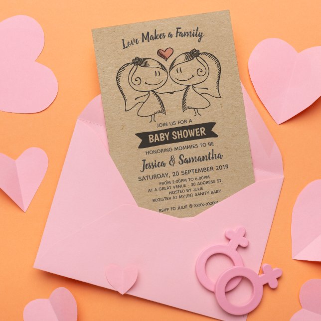 Convites O amor russo faz um Chá de fraldas lésbico familia ( Set the right mood for your baby shower celebration with this rustic baby shower invitation.)