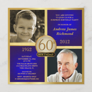 Convites O aniversário adulto Dourado azul convida Then-No