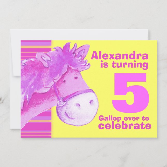 Convites O aniversário amarelo cor-de-rosa do 5o (Frente)