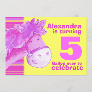 Convites O aniversário amarelo cor-de-rosa do 5o