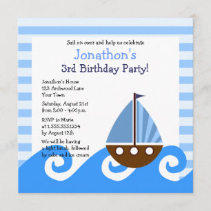 Convites O aniversário azul do veleiro pequeno bonito