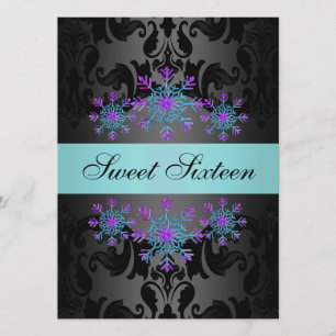 Convites O aniversário azul & roxo do floco de neve Sweet1