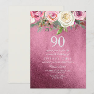 Convites O aniversário branco do 90 da folha de Borgonha d
