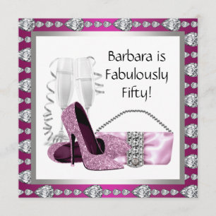 Convites O aniversário cor-de-rosa & preto da mulher dos