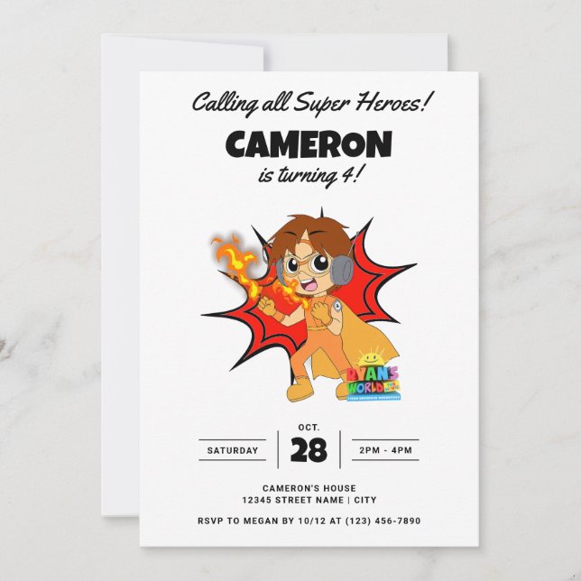 Convites O aniversário da banda desenhada do Ryan (Frente)