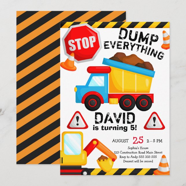 Convites O Aniversário da Construção Despeja Tudo (Frente/Verso)