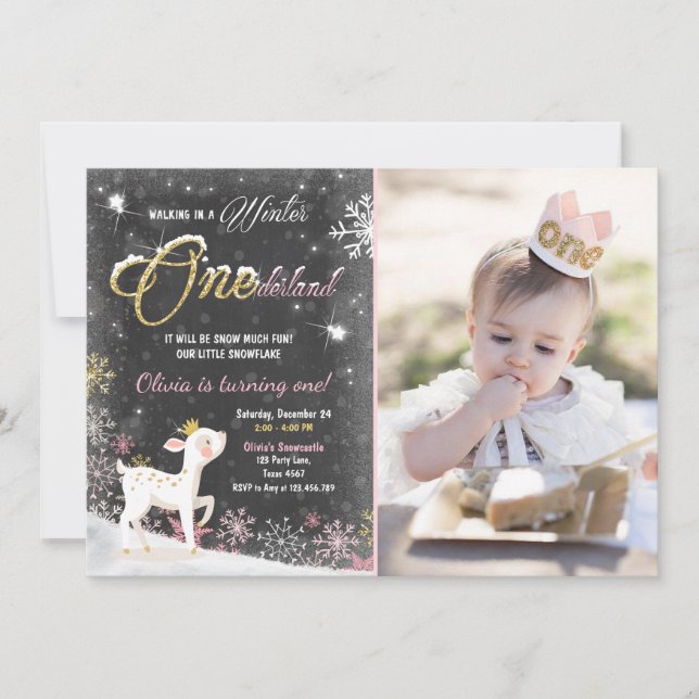 Convites O aniversário de Onederland do inverno convida (Frente)