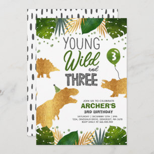 Convites O Aniversário Do Dinossauro Convidou O Wild E Três