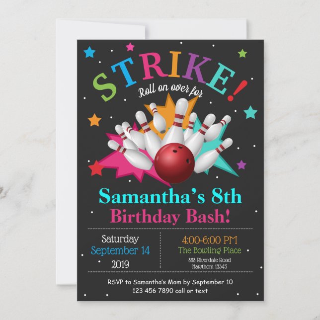 Convites O aniversário do Pin de boliche do golpe (Frente)