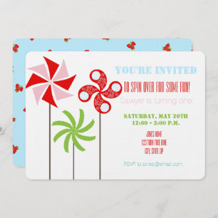 Convites O Aniversário do PinWheel Convidou {Girl Blue Stra