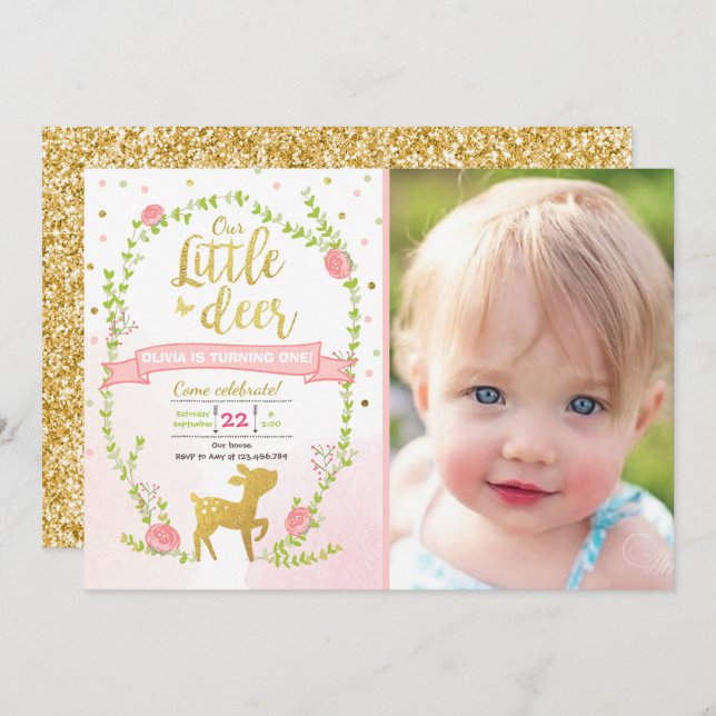 Convites O aniversário dos cervos convida o partido Dourado (Frente/Verso)