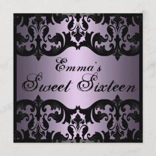 Convites O aniversário elegante roxo do damasco Sweet16