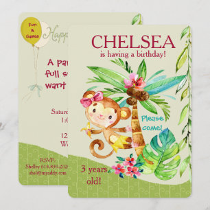 Convites O aniversário feliz feminino do macaco convida