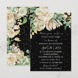 Convites O aniversário nupcial floresce a aguarela Dourado