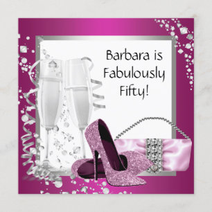 Convites O aniversário preto cor-de-rosa da mulher dos