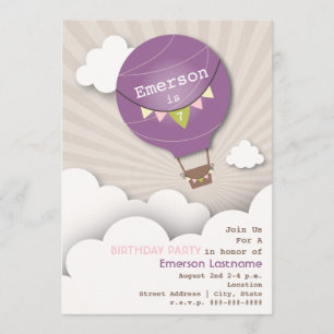 Convites O aniversário roxo dos miúdos do balão & das