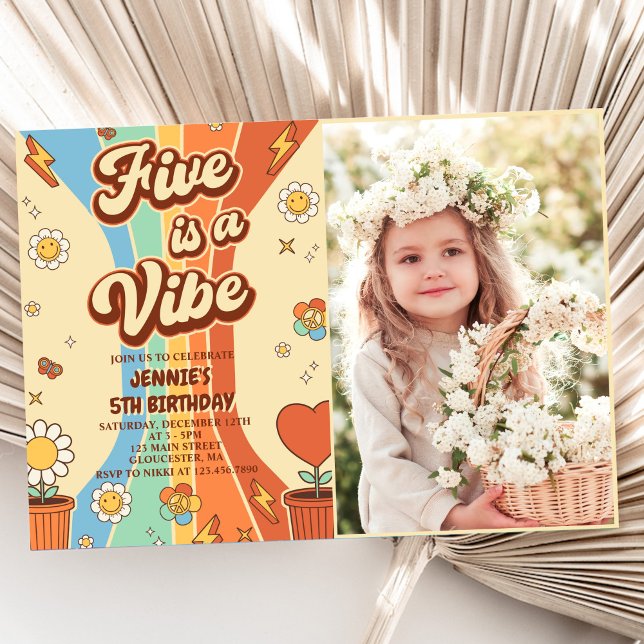 Convites O Arco-Íris 5 é um Aniversário do 5 Vibe Groovy (Criador carregado)