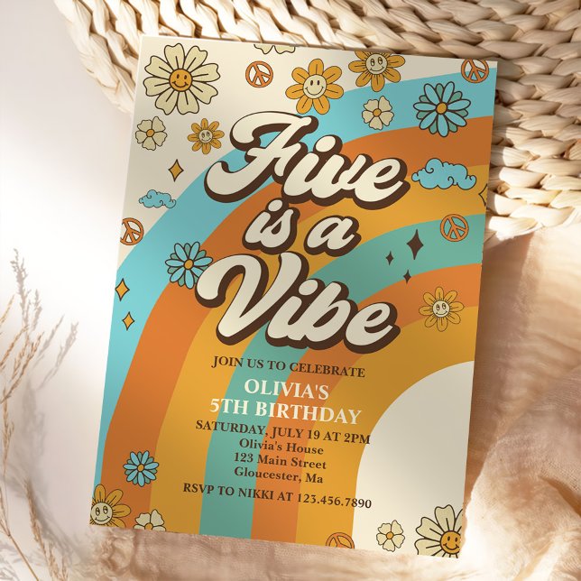Convites O Arco-Íris 5 é um Aniversário do 5 Vibe Groovy (Criador carregado)