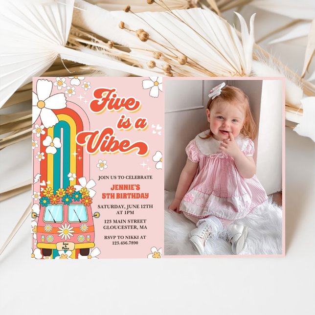 Convites O Arco-Íris 5 é um Aniversário do 5 Vibe Groovy (Criador carregado)