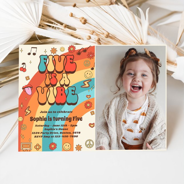 Convites O Arco-Íris 5 é um Aniversário do 5 Vibe Groovy (Criador carregado)