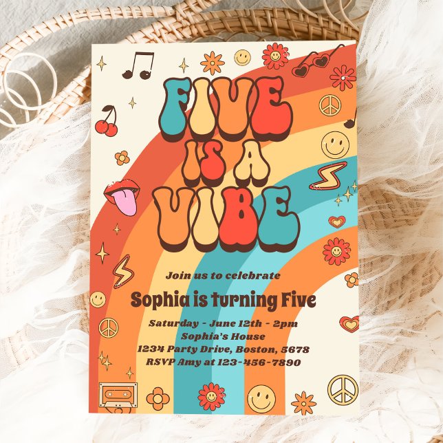 Convites O Arco-Íris 5 é um Aniversário do 5 Vibe Groovy (Criador carregado)