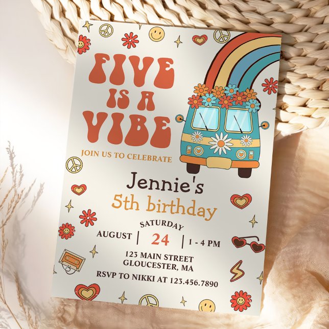 Convites O Arco-Íris 5 é um Aniversário do 5 Vibe Groovy (Criador carregado)