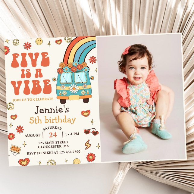 Convites O Arco-Íris 5 é um Aniversário do 5 Vibe Groovy (Criador carregado)