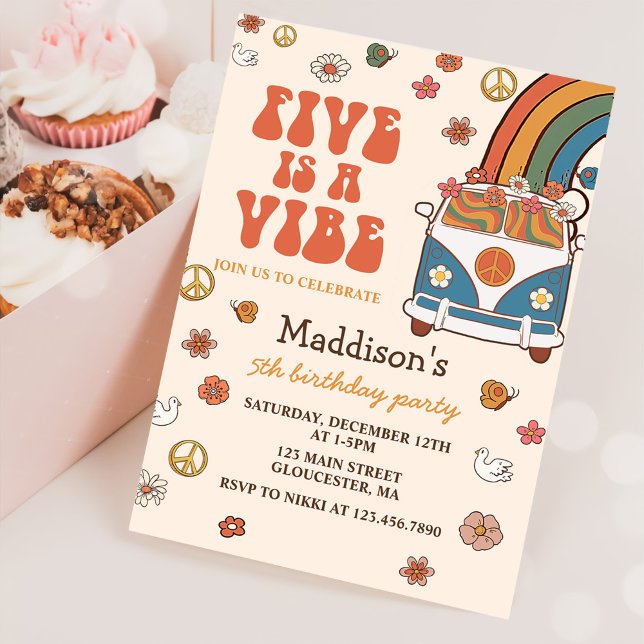 Convites O Arco-Íris 5 é um Aniversário do 5 Vibe Groovy (Criador carregado)