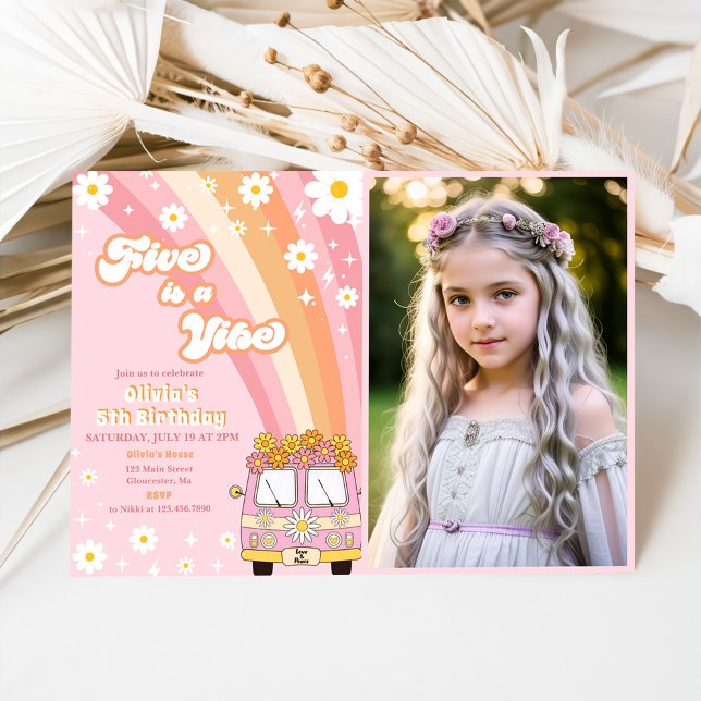 Convites O Arco-Íris 5 é um Aniversário do 5 Vibe Groovy (Criador carregado)