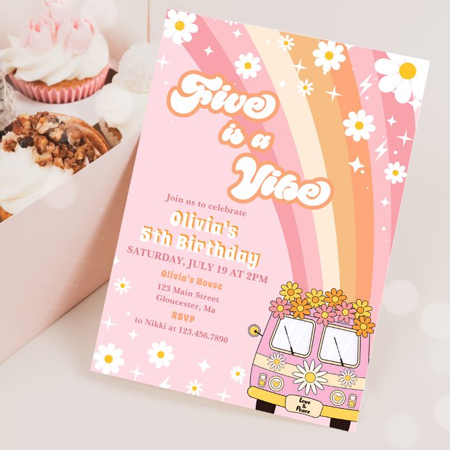 Convites O Arco-Íris 5 é um Aniversário do 5 Vibe Groovy (Criador carregado)