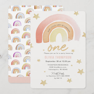 Convites O arco-íris rosa é a primeira Festa de aniversário