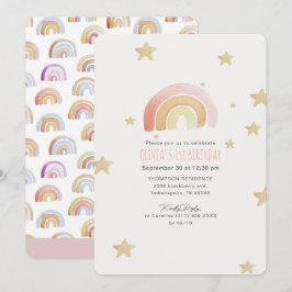 Convites O arco-íris rosa é a primeira Festa de aniversário