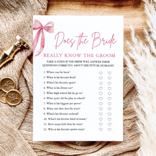 Convites O Arco Rosa Conhece O Jogo Do Groom (Pink Bow Does The Bride Really Know The Groom Game )
