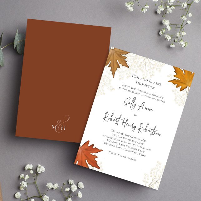 Convites O Autumn Fall Watercolor Deixa Personalizado (Fall watercolor leaves custom wedding invitation.)