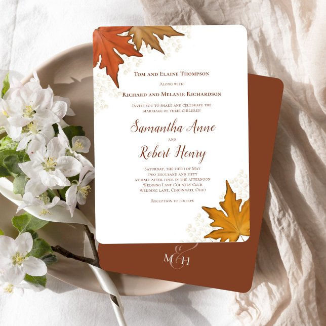 Convites O Autumn Fall Watercolor Deixa Personalizado (Fall Autumn Leaves Wedding Invitation.)