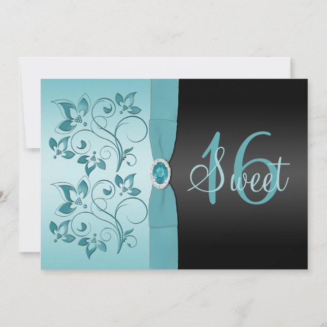 Convites O azul IMPRESSO da FITA, o doce preto 16 convida (Frente)