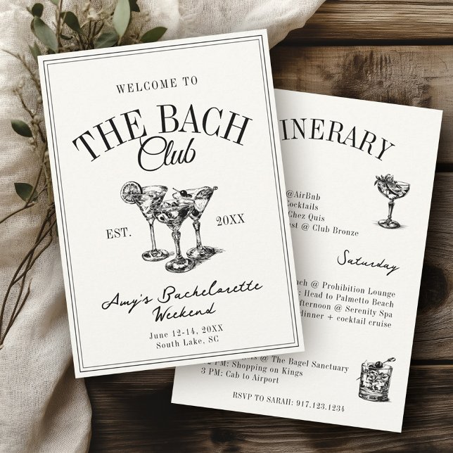 Convites O Bach Club Vintage Bachelorette Ititerary (Criador carregado)