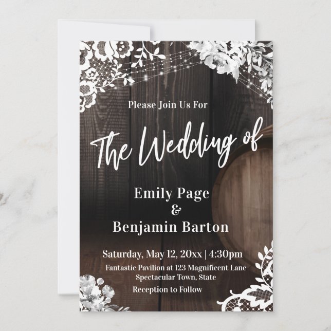 Convites O barril de vinho de madeira acende casual O casam (Frente)