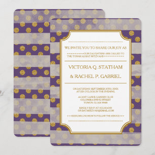 Convites O bastão roxo Mitzvah do encanto do brilho convid