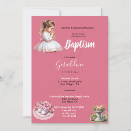 Convites O Batismo das Meninas é Rosa Personalizado