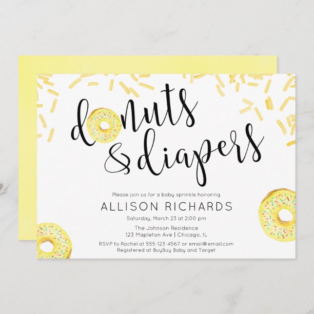 Convites O bebê amarelo neutro do género das fraldas das (Frente/Verso)