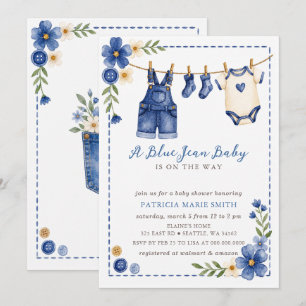 Convites O Bebê de Blue Jean Está a Caminho - Chás de Bebê 