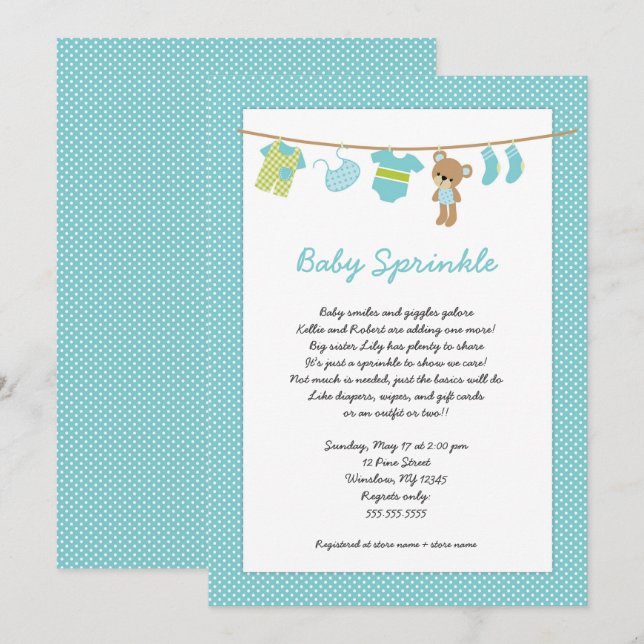 Convites O bebê do Clothesline do menino da cerceta (Frente/Verso)