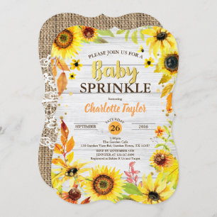 Convites O bebê do girassol polvilha a madeira rústica do