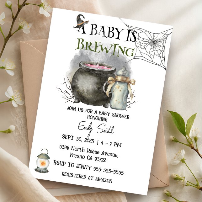 Convites O Bebê Do Halloween Está Fazendo Chá de fraldas (Halloween Baby is Brewing Baby Shower Invitation)